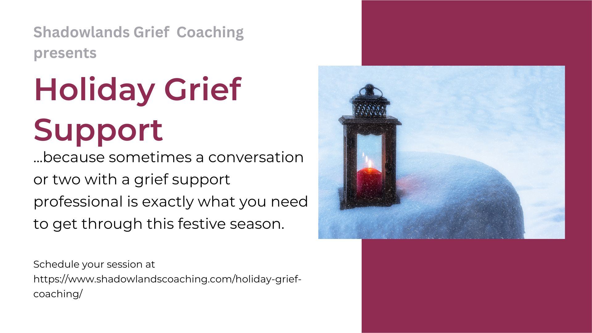 Ad for holiday grief support with link to sign up page